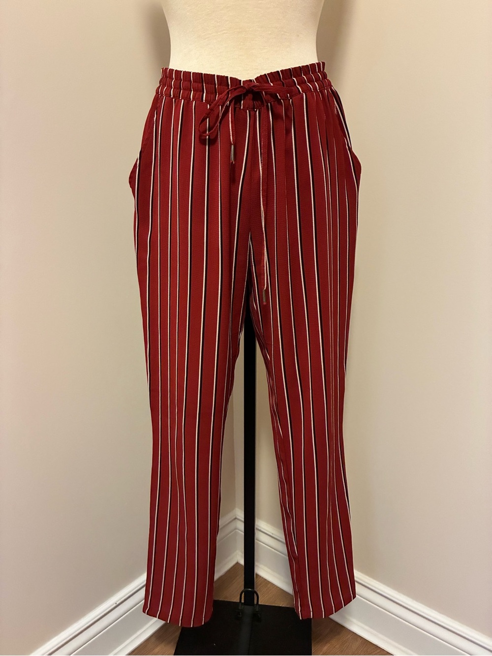 Only Red Vertical Stripe Straight-Leg Pants